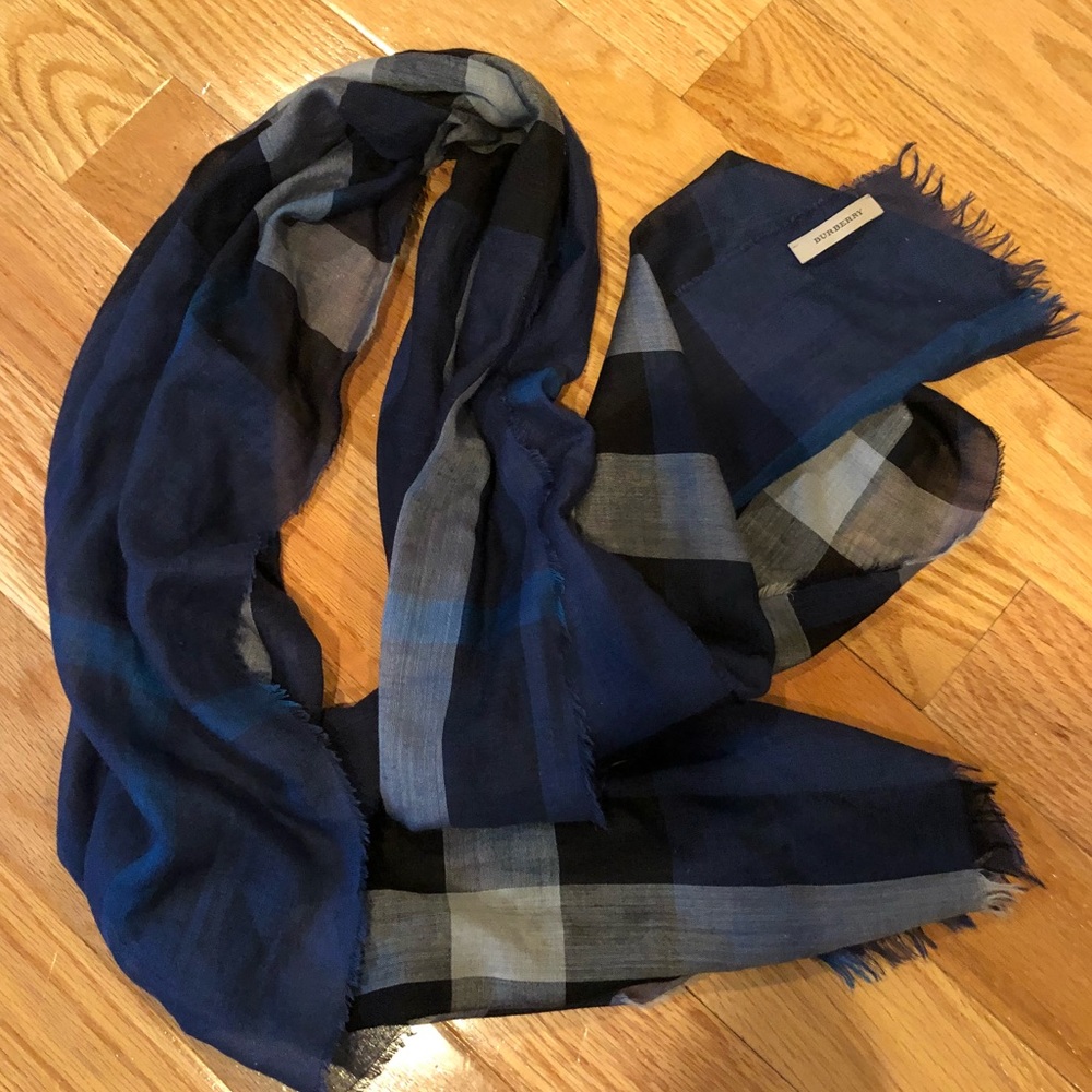 Burberry Color Block Check Wool Silk Scarf